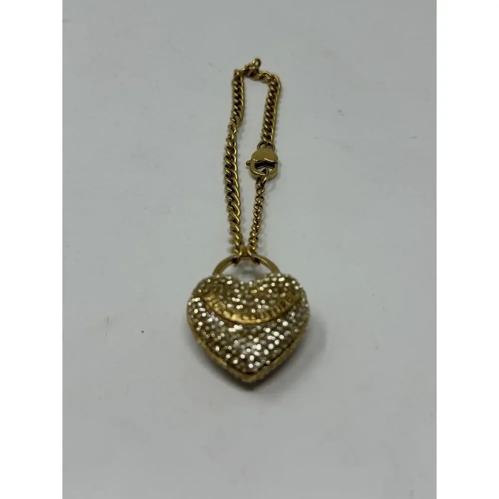 Juicy Couture Vintage Pave Crystal Heart Bag Charm Key Chain Rhinestone Puffy Lg